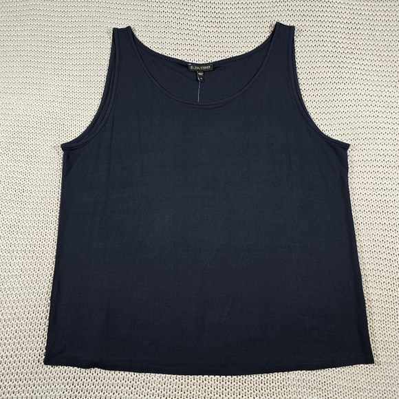 Eileen Fisher Stretch 100% Silk Jersey Slim Tank Top Sz XL Blue Minimalist - Picture 1 of 8